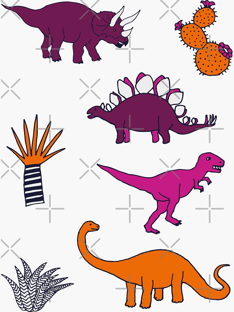 Dinosaur Desert - pink and orange on grey - fun pattern by Cecca Designs by Cecca-Designs