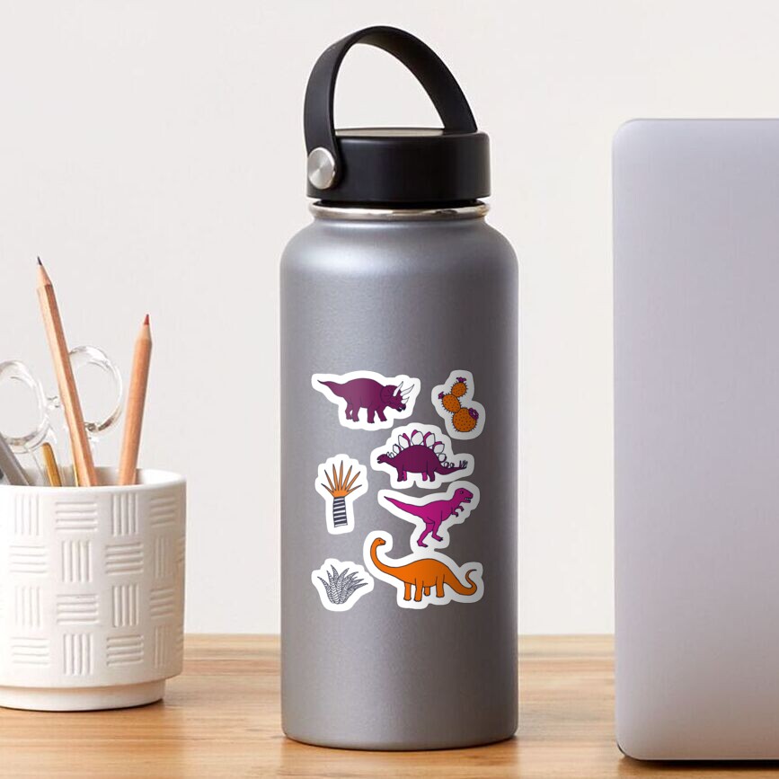 Dinosaur Desert - pink and orange on grey - fun pattern by Cecca Designs Sticker