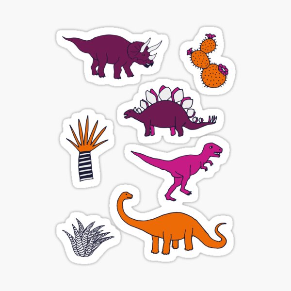 Dinosaur Desert - pink and orange on grey - fun pattern by Cecca Designs Sticker