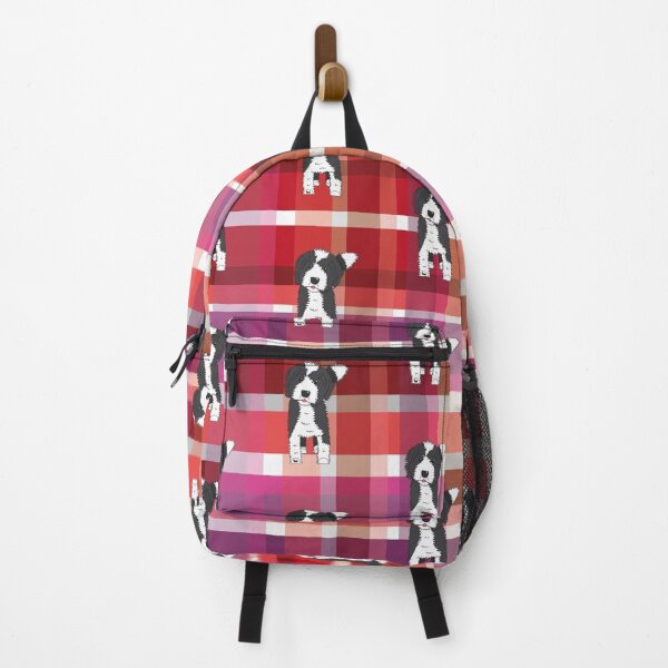 Item preview, Black and White Doodle - Red Purple Pink Tartan - Declan designed and sold by SterreStudio.