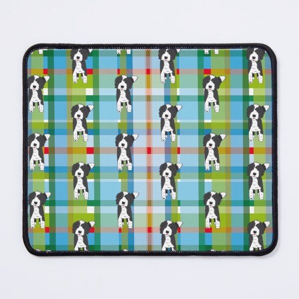 Item preview, Black and White Doodle Dog - Blue Green Red Tartan - Declan designed and sold by SterreStudio.
