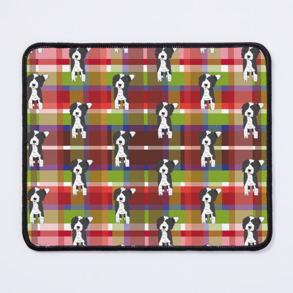 Item preview, Black and White Doodle Dog - Red Blue Green Tartan - Declan designed and sold by SterreStudio.