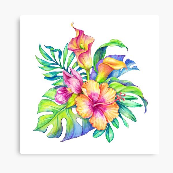 Tropical colorful flowers bouquet Canvas Print
