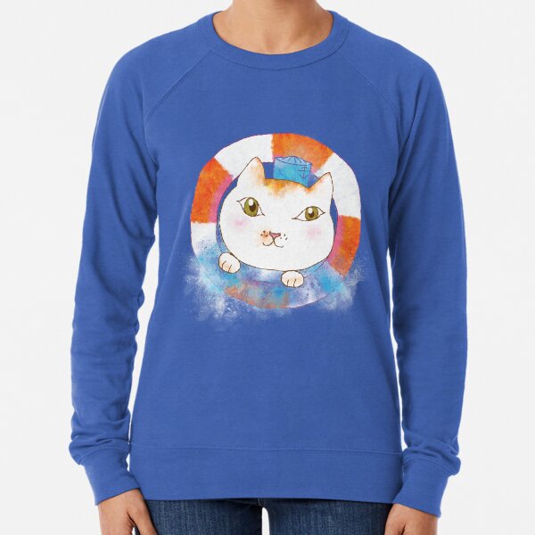 Sailor Cat Tommy with Lifebuoy and Water Splash Lightweight Sweatshirt