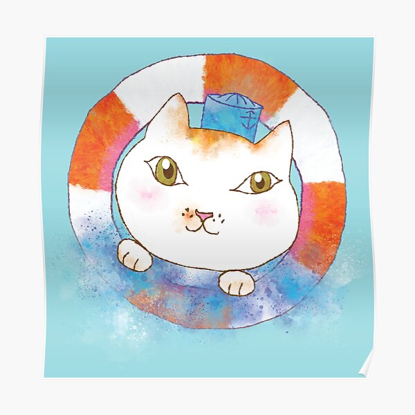Sailor Cat Tommy with Lifebuoy and Water Splash Poster
