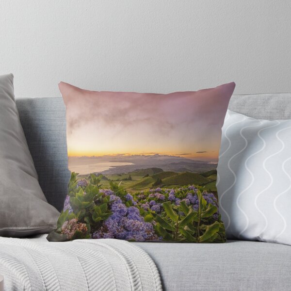 Item preview, Sunrise view over island, Azores travel, hydrangeas. designed and sold by AylaHarbich.