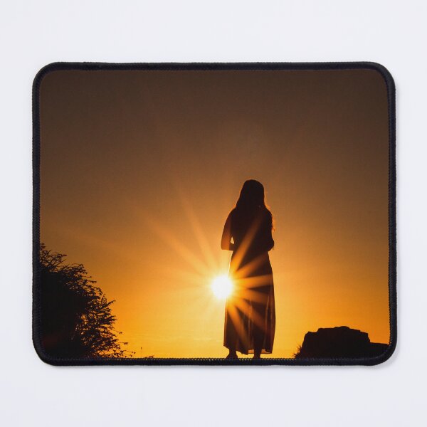 Item preview, Silhouette of woman, in sunrise, with yellow and orange colors. designed and sold by AylaHarbich.