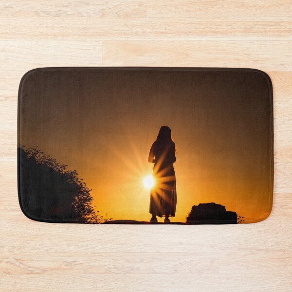 Item preview, Silhouette of woman, in sunrise, with yellow and orange colors. designed and sold by AylaHarbich.