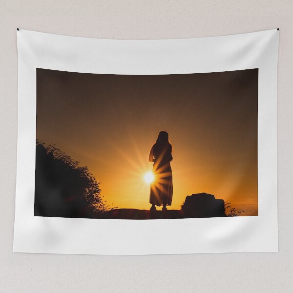 Item preview, Silhouette of woman, in sunrise, with yellow and orange colors. designed and sold by AylaHarbich.