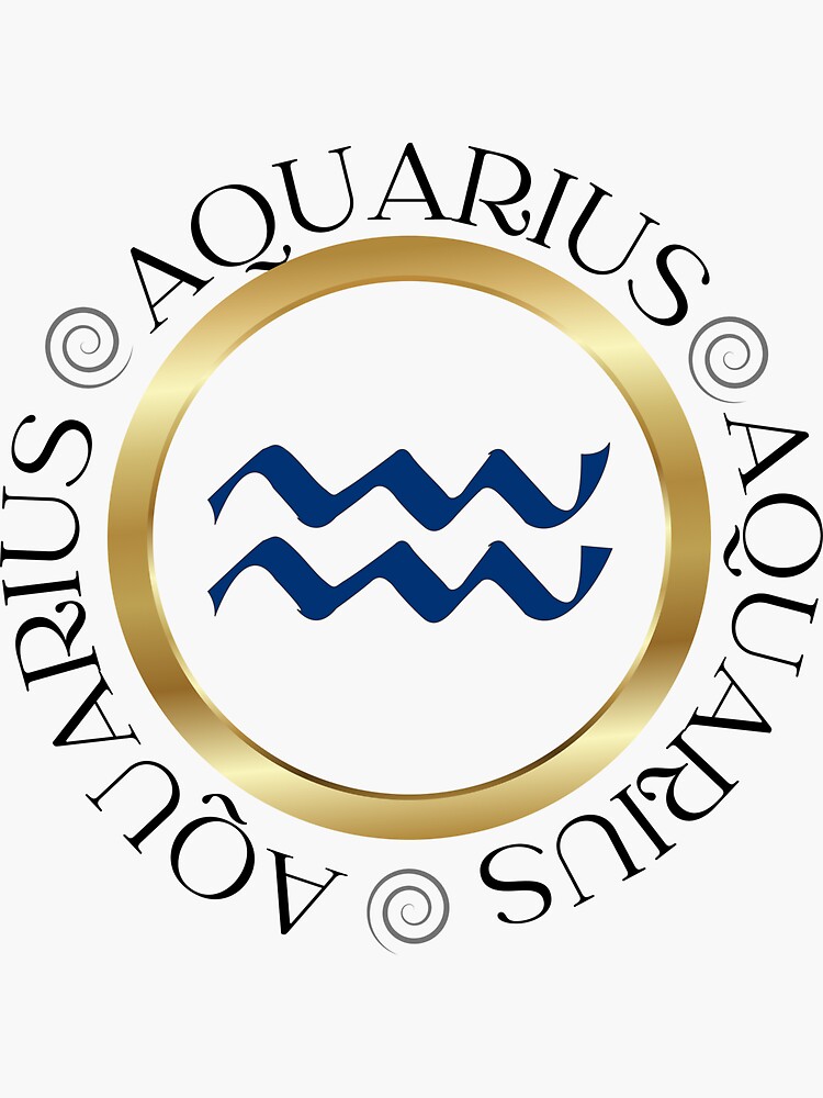 "Aquarius Symbol and Text Circle" Sticker for Sale by Hellofriendco
