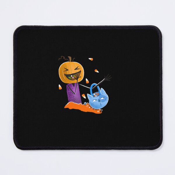 Item preview, Jack o lantern Pumpkin head eating candy from a blue cat bag designed and sold by jasmineberry.