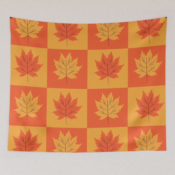 Item preview, Maple Autumn Leaves pattern on orange and amber checkerboards  designed and sold by Yasminepatterns .