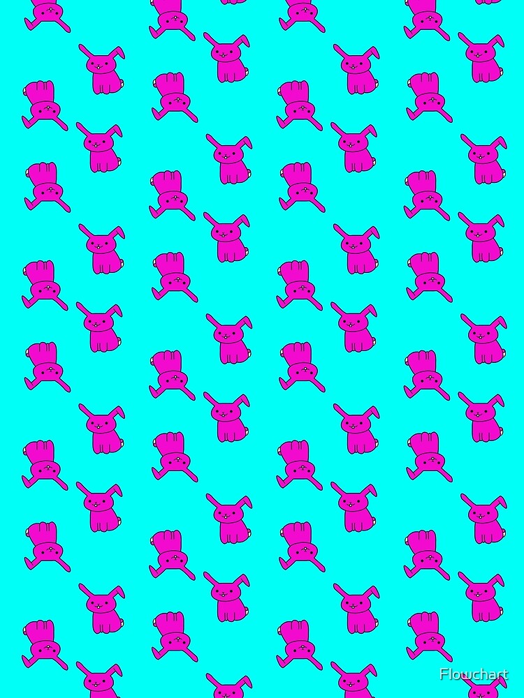 Thumbnail 4 of 4, Graphic T-Shirt, Cartoon Rabbit Pink Blue Pattern designed and sold by Flowchart.