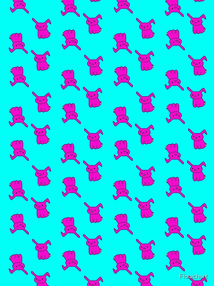 Thumbnail 4 of 4, Graphic T-Shirt, Cartoon Rabbit Pink Blue Pattern designed and sold by Flowchart.