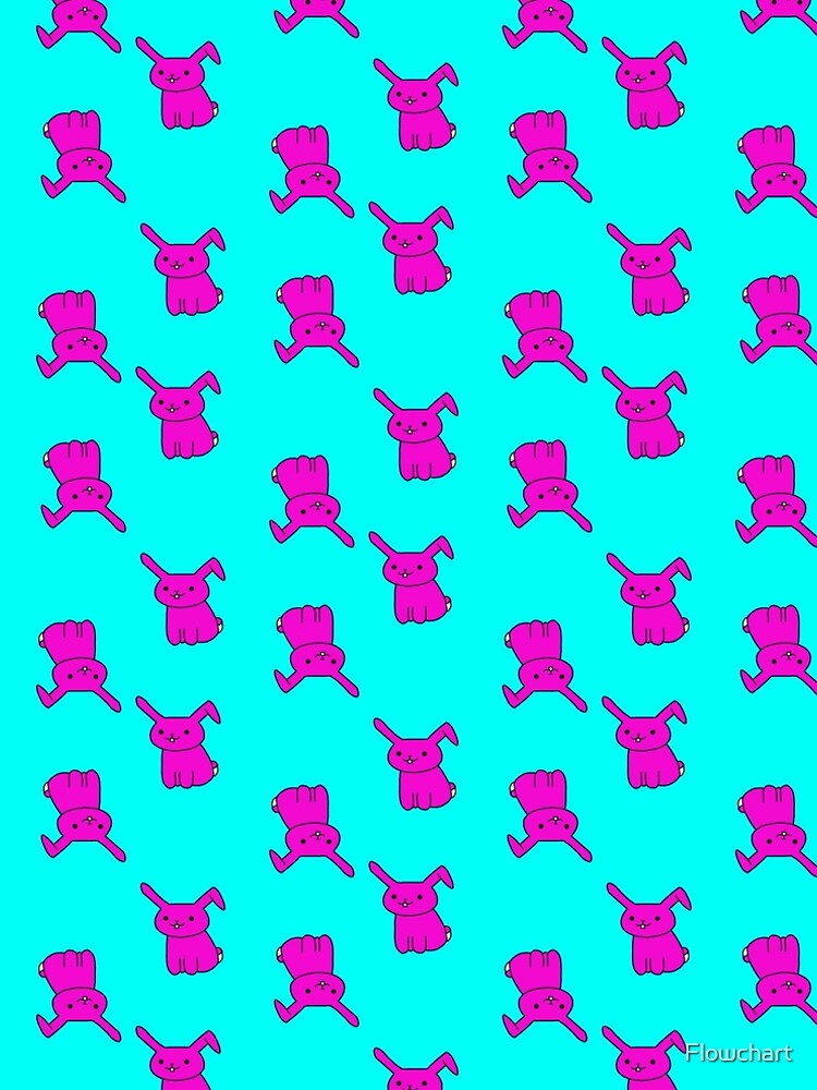 Thumbnail 5 of 5, A-Line Dress, Cartoon Rabbit Pink Blue Pattern designed and sold by Flowchart.