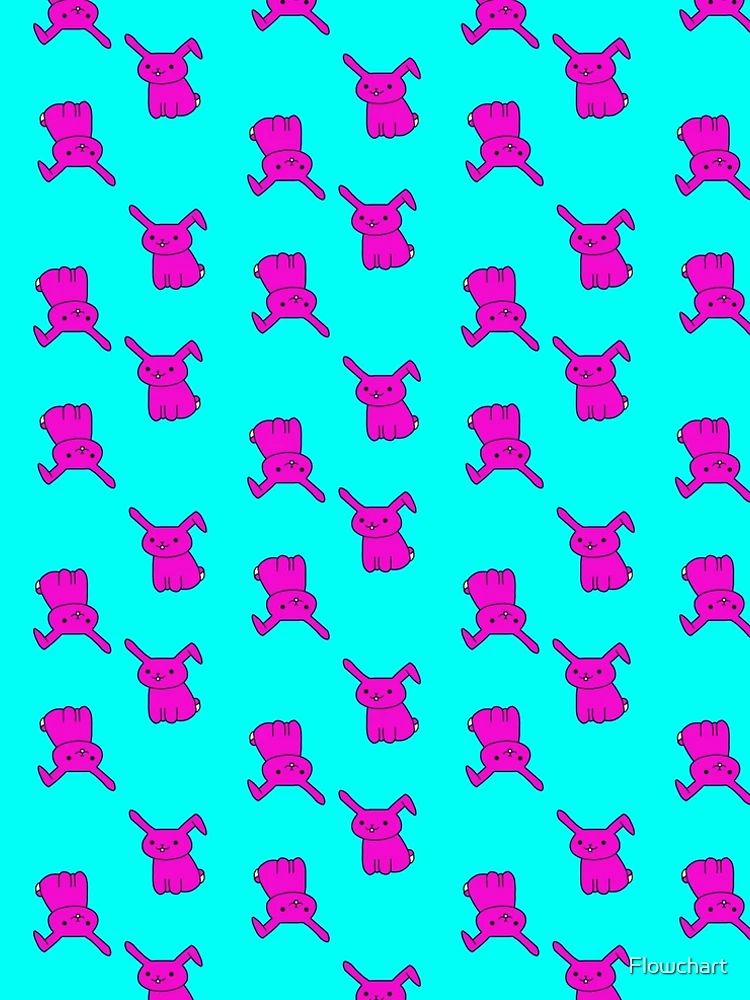 Thumbnail 5 of 5, A-Line Dress, Cartoon Rabbit Pink Blue Pattern designed and sold by Flowchart.