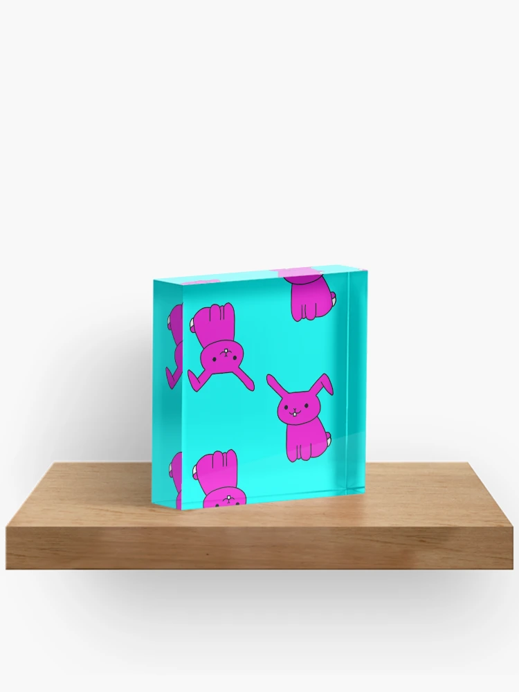Thumbnail 2 of 5, Acrylic Block, Cartoon Rabbit Pink Blue Pattern designed and sold by Flowchart.
