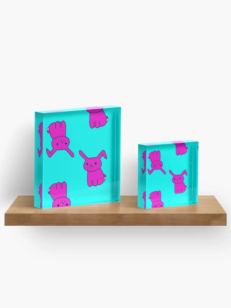 Thumbnail 3 of 5, Acrylic Block, Cartoon Rabbit Pink Blue Pattern designed and sold by Flowchart.