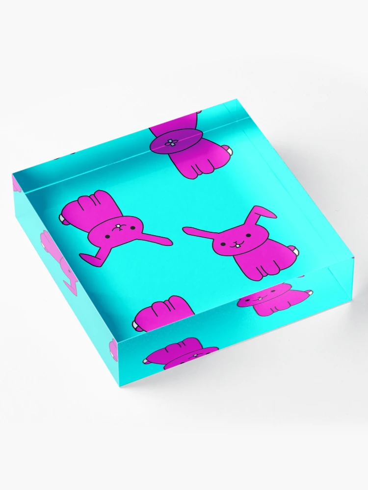 Thumbnail 4 of 5, Acrylic Block, Cartoon Rabbit Pink Blue Pattern designed and sold by Flowchart.