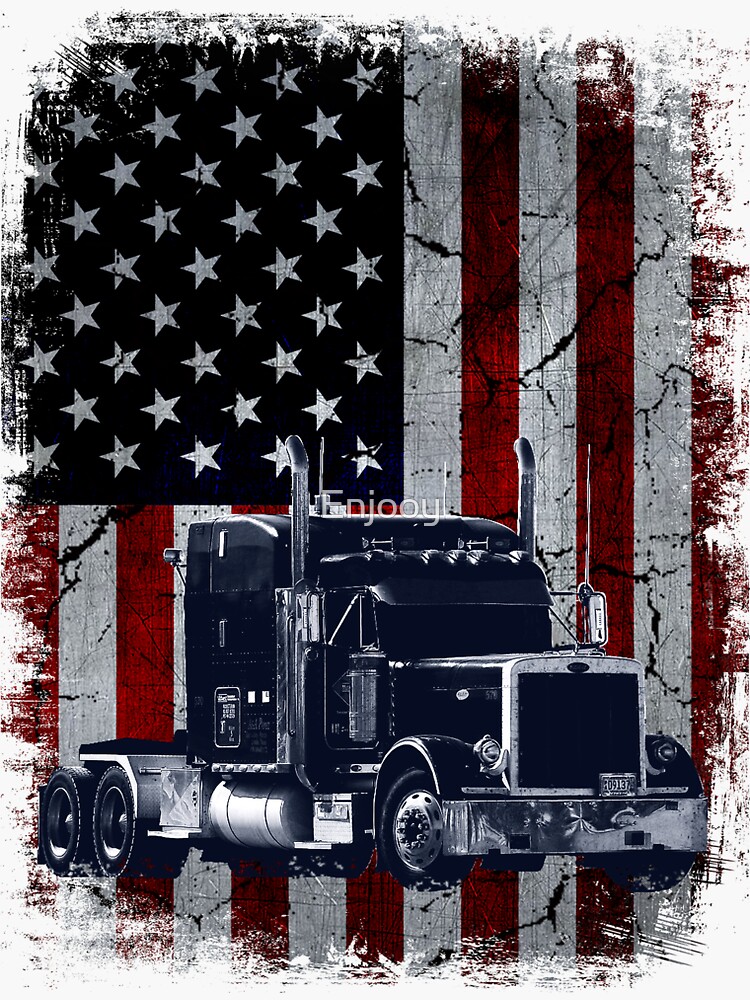 "Driver American Flag Trucker Big Rig SemiTrailer" Sticker for Sale by