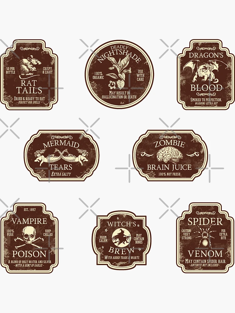 Vintage Style Apothecary Labels, Sticker Sheet, Halloween Stickers, Potion  Labels, Pharmacy Labels, Eye of Newt, Scorpion Venom, Antique Art