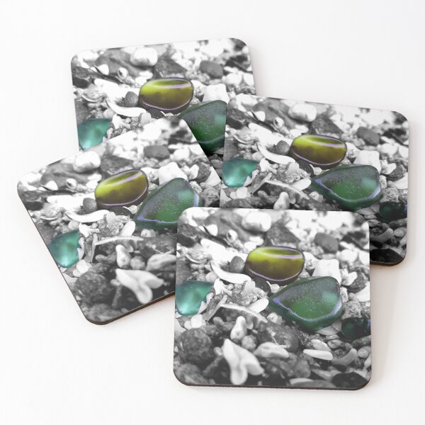 Item preview, Beach Glass Teal and Olive Green on Black and White Pebbles and Seashells Beachcore Beach Aesthetic Beachy Vibes designed and sold by Beachy.