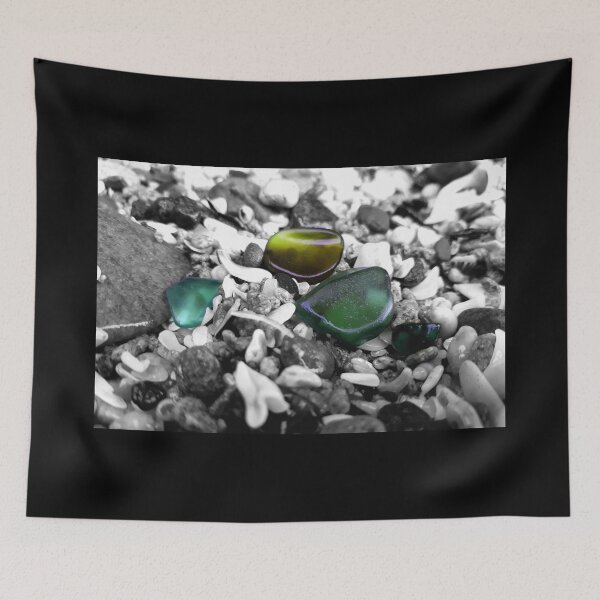 Item preview, Beach Glass Teal and Olive Green on Black and White Pebbles and Seashells Beachcore Beach Aesthetic Beachy Vibes designed and sold by Beachy.