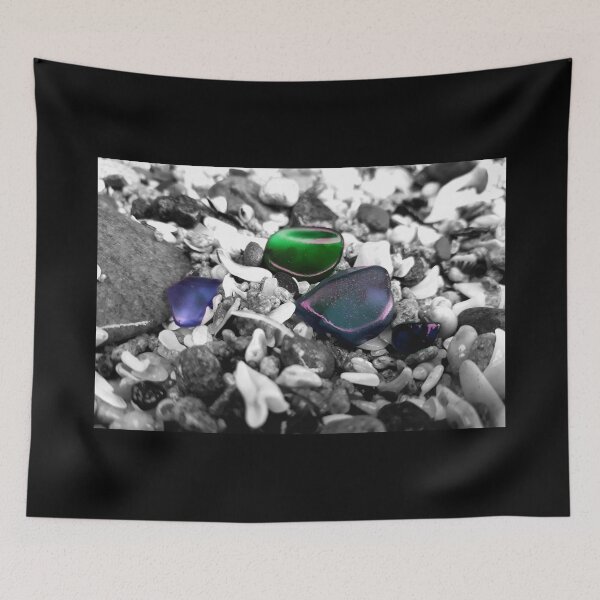 Item preview, Beach Glass Blue and Green on Black and White Pebbles and Seashells Beachcore Beach Aesthetic Beachy Vibes designed and sold by Beachy.