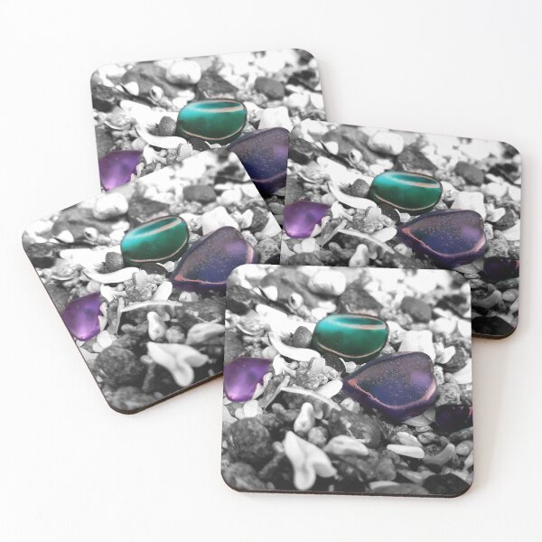 Item preview, Beach Glass Teal and Purple on Black and White Pebbles and Seashells Beachcore Beach Aesthetic Beachy Vibes designed and sold by Beachy.