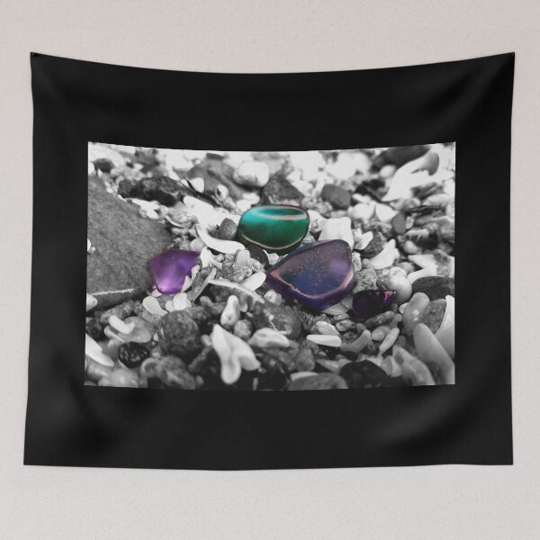 Item preview, Beach Glass Teal and Purple on Black and White Pebbles and Seashells Beachcore Beach Aesthetic Beachy Vibes designed and sold by Beachy.