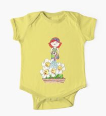 Girl Watering Flowers One Piece - Short Sleeve