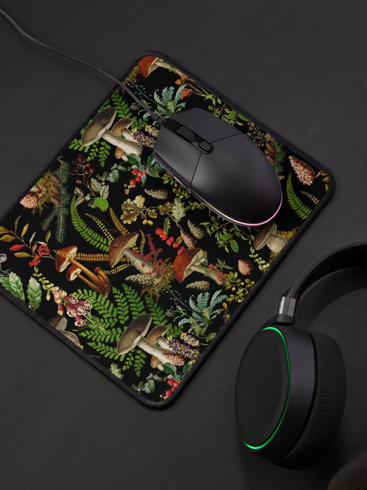Alternate view of Vintage Mushrooms Forest Botanical Pattern - Black Mouse Pad