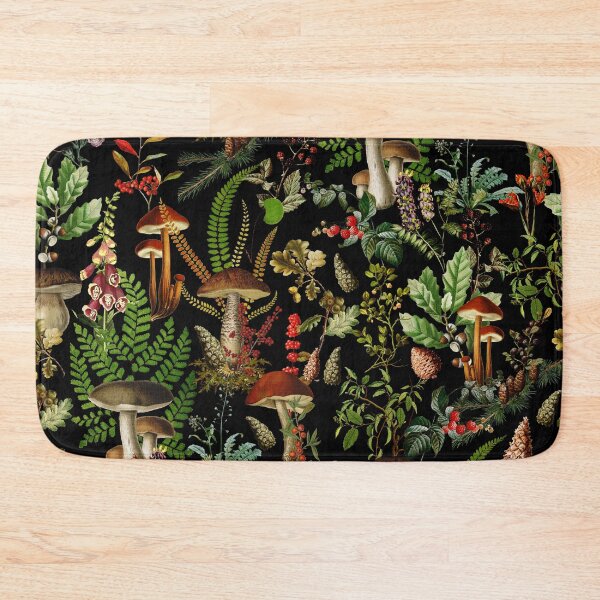 Item preview,  Vintage Midnight Mushrooms Forest Pattern - Black Botanical Night Garden Nightgarden designed and sold by UtArt.