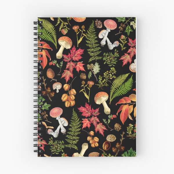 Item preview,   Vintage Midnight Mushrooms In Forest Botanical Pattern - Black Botanical Night Garden Nightgarden designed and sold by UtArt.