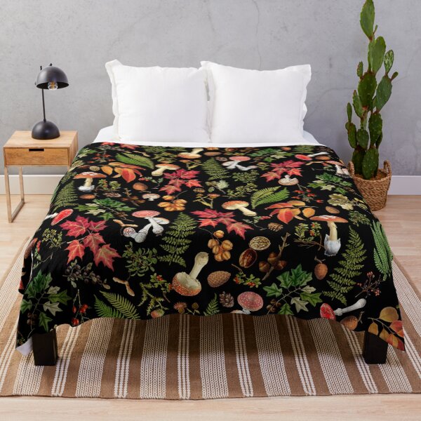 Item preview, Vintage Midnight Mushrooms In Forest Botanical Pattern - Black Botanical Night Garden Nightgarden designed and sold by UtArt.