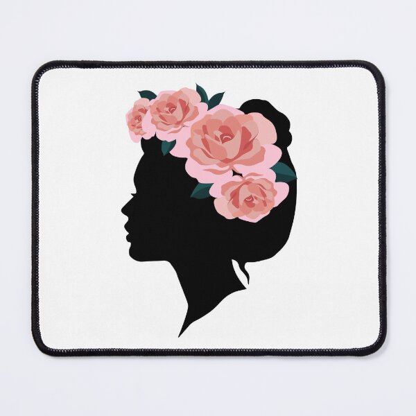 Item preview, Beautiful black ink Woman silhouette and pink roses designed and sold by zuperelectracat.
