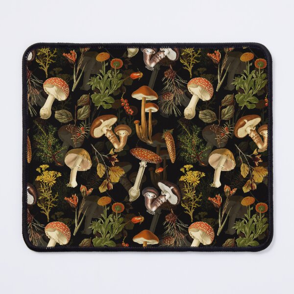 Item preview,  Vintage Midnight Mushrooms Forest Autumnal Botanical Pattern - Black Botanical Night Garden Nightgarden designed and sold by UtArt.