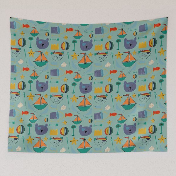 Item preview, Cat and bear pirate blue designed and sold by susycosta.