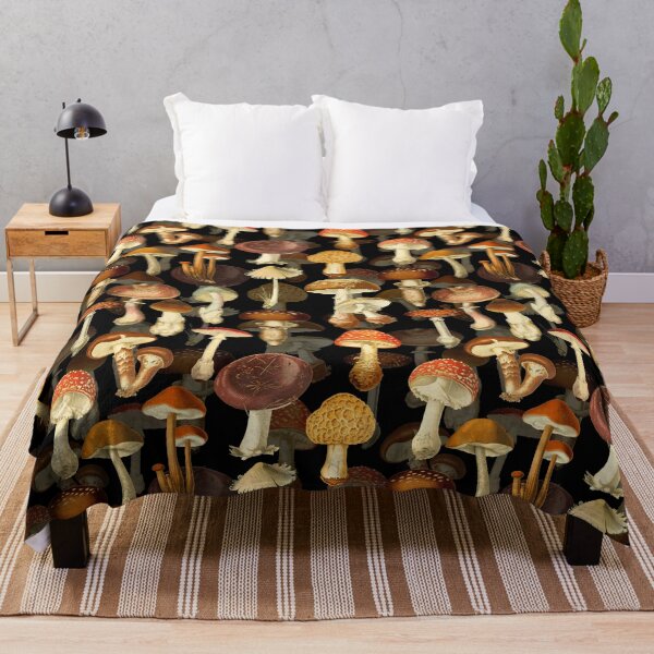 Item preview, Vintage toxic mushrooms forest pattern on black Botanical Night Garden Nightgarden designed and sold by UtArt.