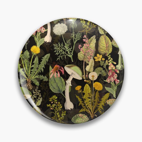 Item preview, Vintage toxic mushrooms and wildflowers forest pattern on black Botanical Night Garden Nightgarden designed and sold by UtArt.