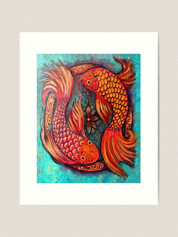 Thumbnail 2 of 3, Art Print, Joyful Koi Fish designed and sold by heartsake.