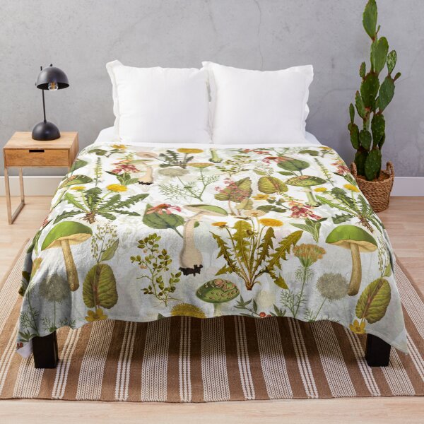 Item preview, Vintage toxic mushrooms and wildflowers forest Botanical Garden pattern on white designed and sold by UtArt.