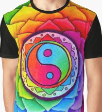 Healing Lotus Rainbow Yin Yang Psychedelic Mandala Graphic T-Shirt