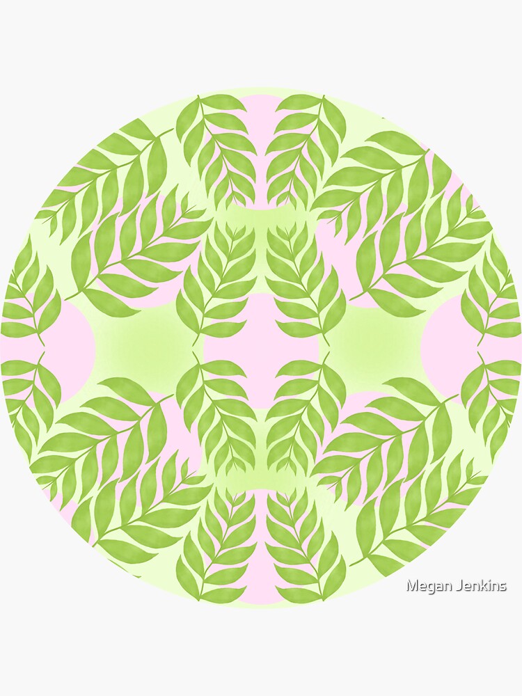 "Vines of Spring Repeating Pattern Pastel Pink and Green" Sticker for