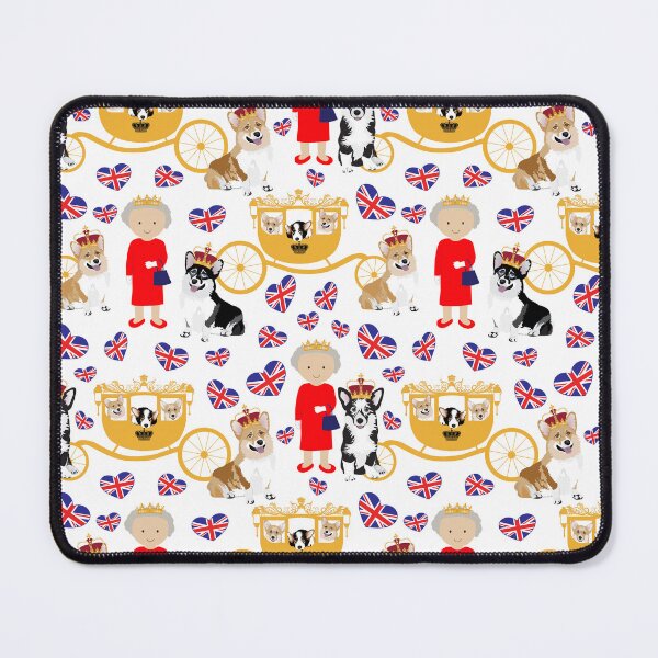 Item preview, her highness queen elizabeth of the British Empire with the royal corgis - god save the queen - corgi pattern - queen elizabeth pattern white designed and sold by Corgiworld.