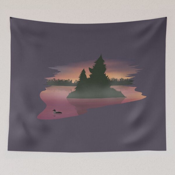 Item preview, Calm Lake at Dusk with Island and Loon designed and sold by Natural-Habitat.