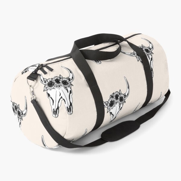 Item preview, Cow Skull and Crown leaves and sunflowers, black, white drawing designed and sold by Collagedream.