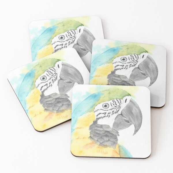 Item preview, blue and gold macaw watercolor portrait bird parrot designed and sold by L'Atelier Oranjade.