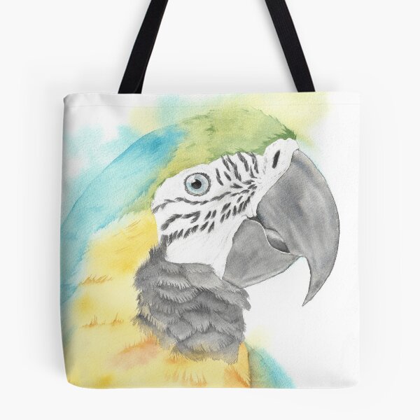 Item preview, blue and gold macaw watercolor portrait bird parrot designed and sold by L'Atelier Oranjade.