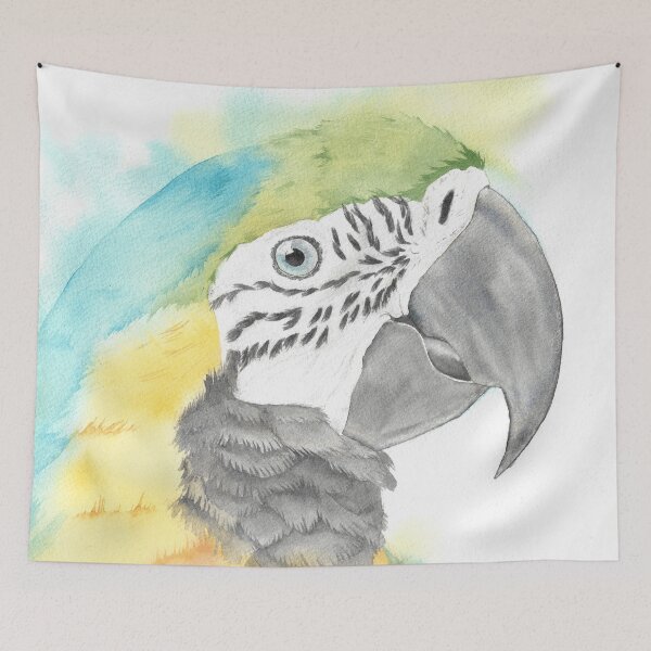 Item preview, blue and gold macaw watercolor portrait bird parrot designed and sold by L'Atelier Oranjade.